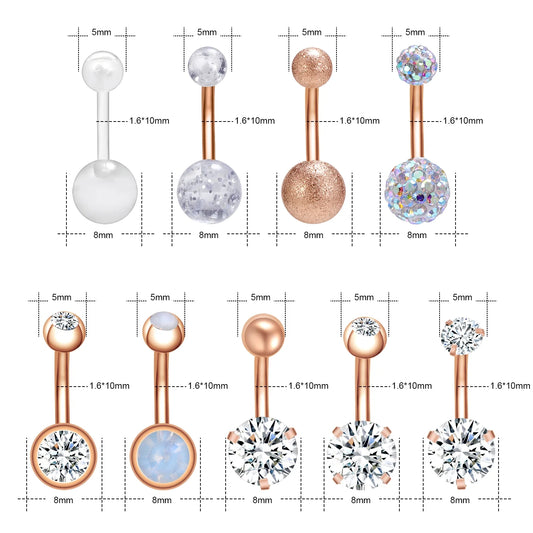 14G Cubic Zirconia Belly Button Rings Double Ball Belly Navel Piercing Banana Barbell Belly Ring for Women