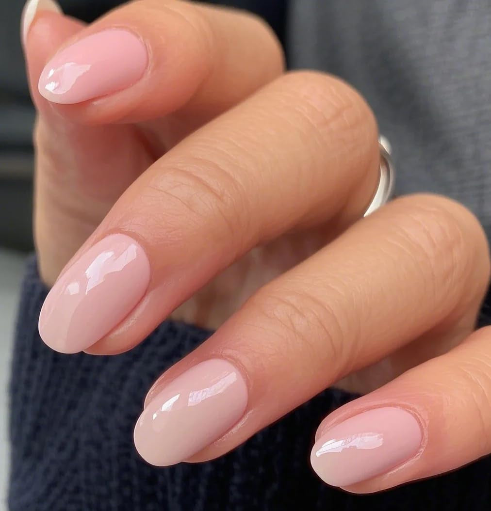 Press on Nails Short Oval, Spring Summer Handmade Dried Rose Jelly Gel Glue on Nails, 24Pcs Glossy round Reusable UV Finish Fake Nails Acrylic False Nails Manicure Kits for Women