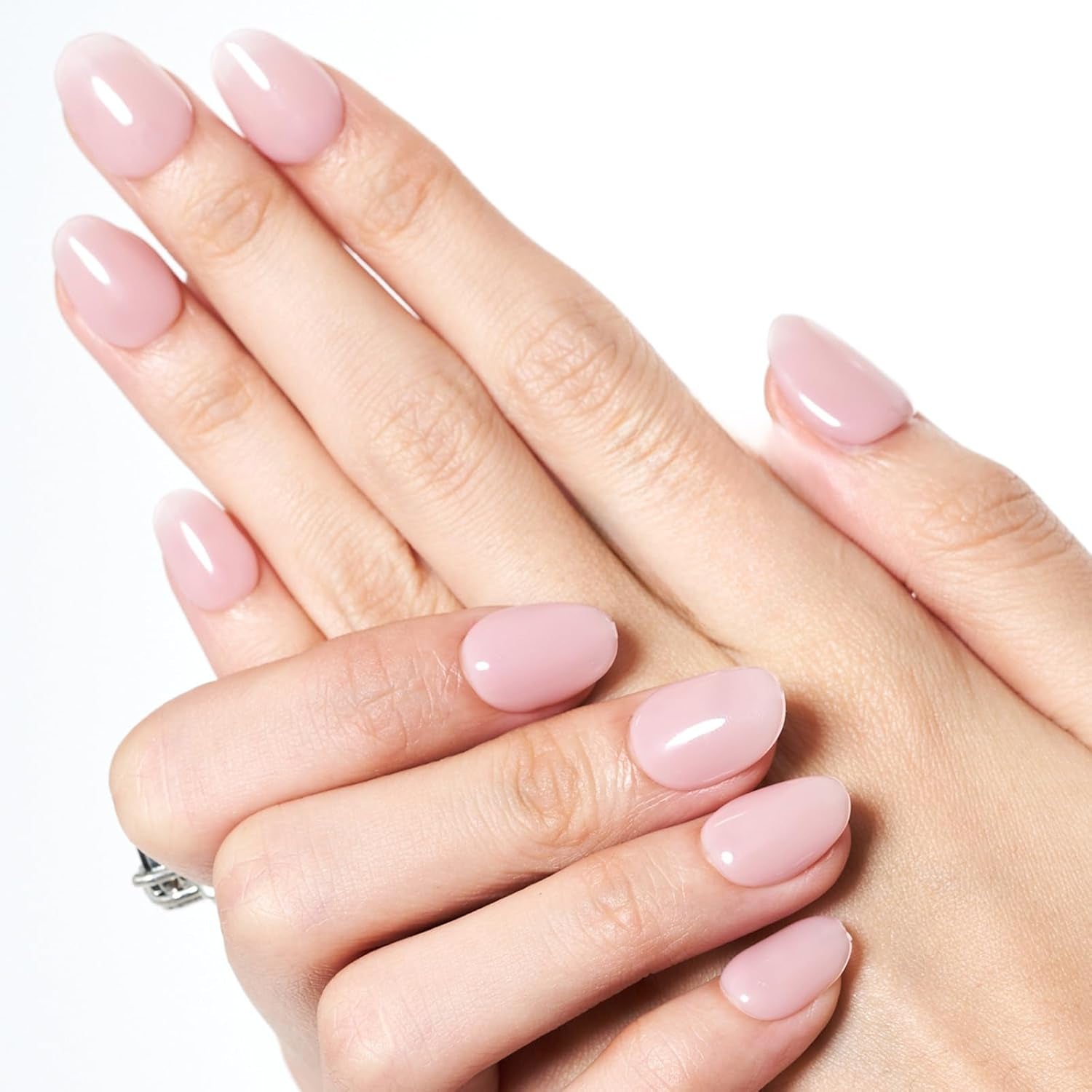 Press on Nails Short Oval, Spring Summer Handmade Dried Rose Jelly Gel Glue on Nails, 24Pcs Glossy round Reusable UV Finish Fake Nails Acrylic False Nails Manicure Kits for Women
