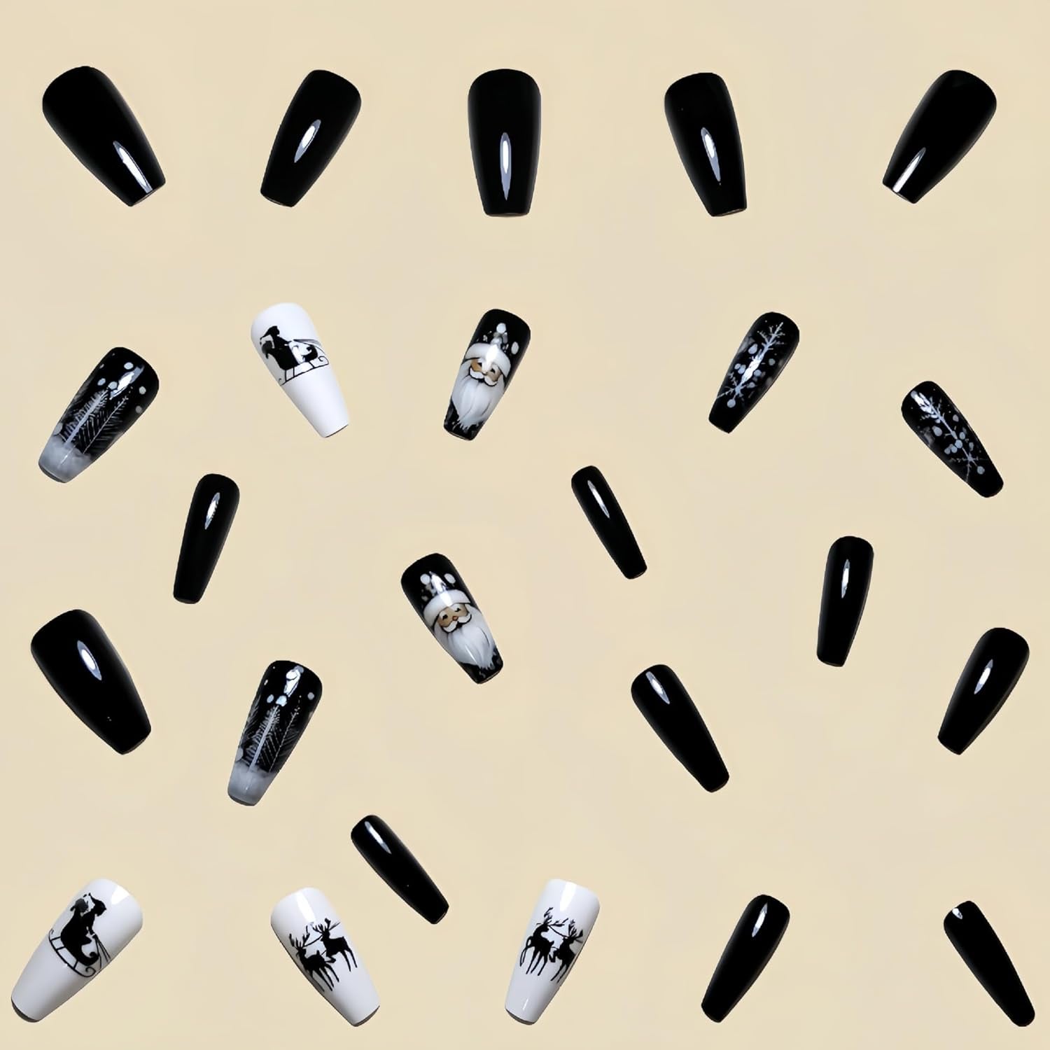 Christmas Press on Nails Square False Nails Black Fake Nails with Christmas Tree Design Glitter Artificial Nails Acrylic Glue on Nails Short Acrylic Nails Christmas Stick on Nails for Women ﻿