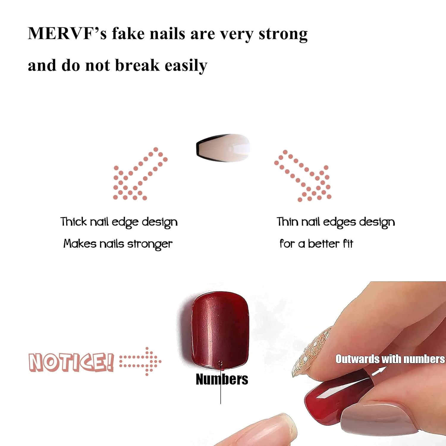 Coffin Press-On Nails Medium -Black French Tip Ballerina Acrylic Nails Natural Glossy Glue-Ons 24Pcs