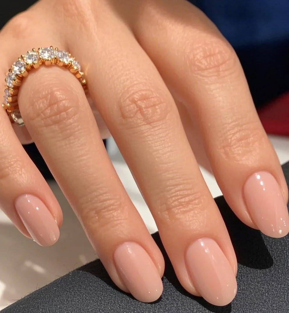 Press on Nails Short Oval, Spring Summer Handmade Dried Rose Jelly Gel Glue on Nails, 24Pcs Glossy round Reusable UV Finish Fake Nails Acrylic False Nails Manicure Kits for Women