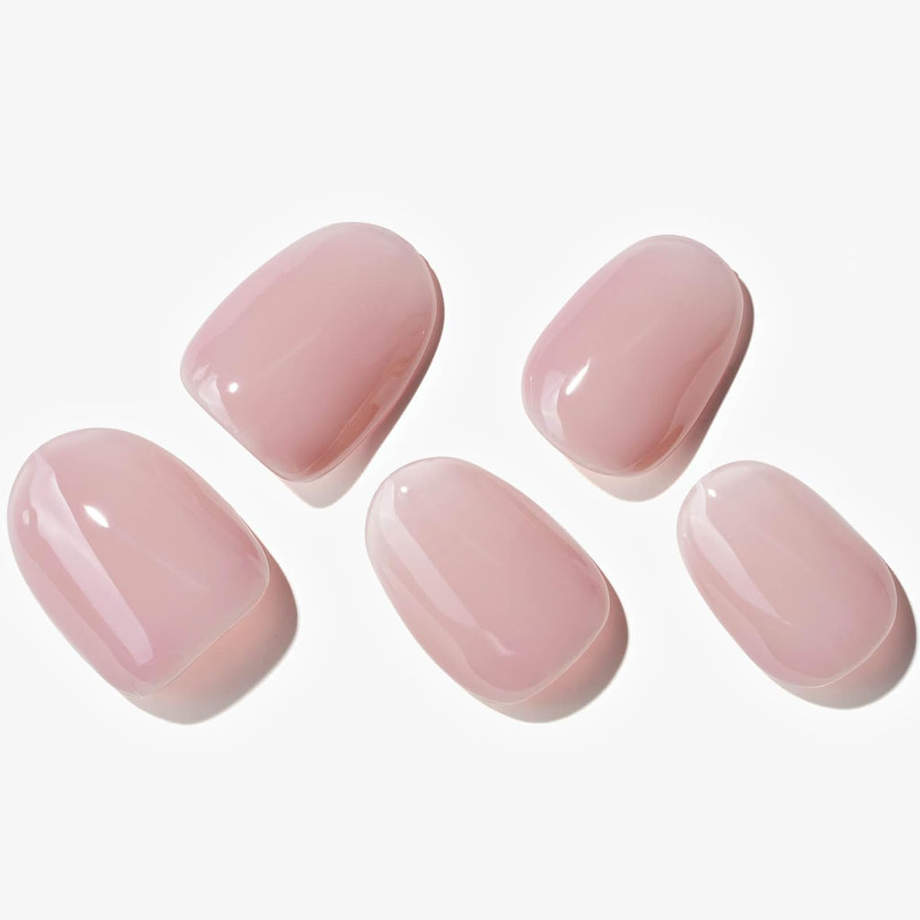Press on Nails Short Oval, Spring Summer Handmade Dried Rose Jelly Gel Glue on Nails, 24Pcs Glossy round Reusable UV Finish Fake Nails Acrylic False Nails Manicure Kits for Women